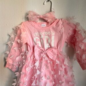 Pink Baby Dress with Bow and Butterfly Accents